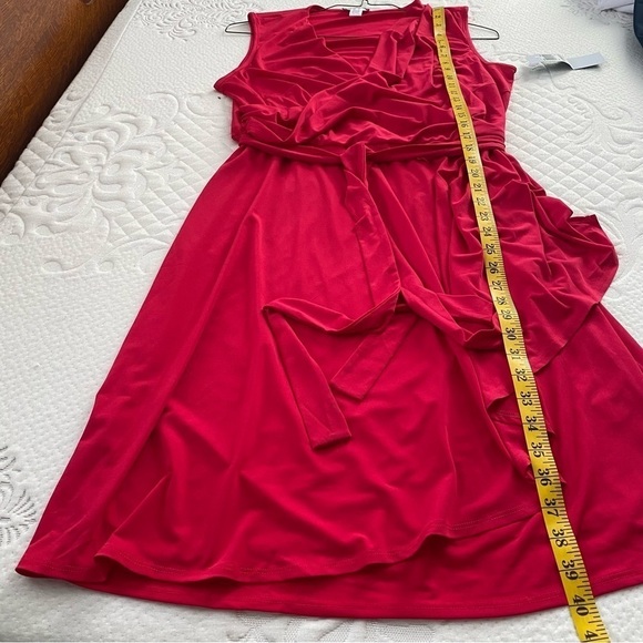 London Times Valentine’s Day Dress Soft Belted V-Neck Crossover Red Dress - Picture 8 of 9
